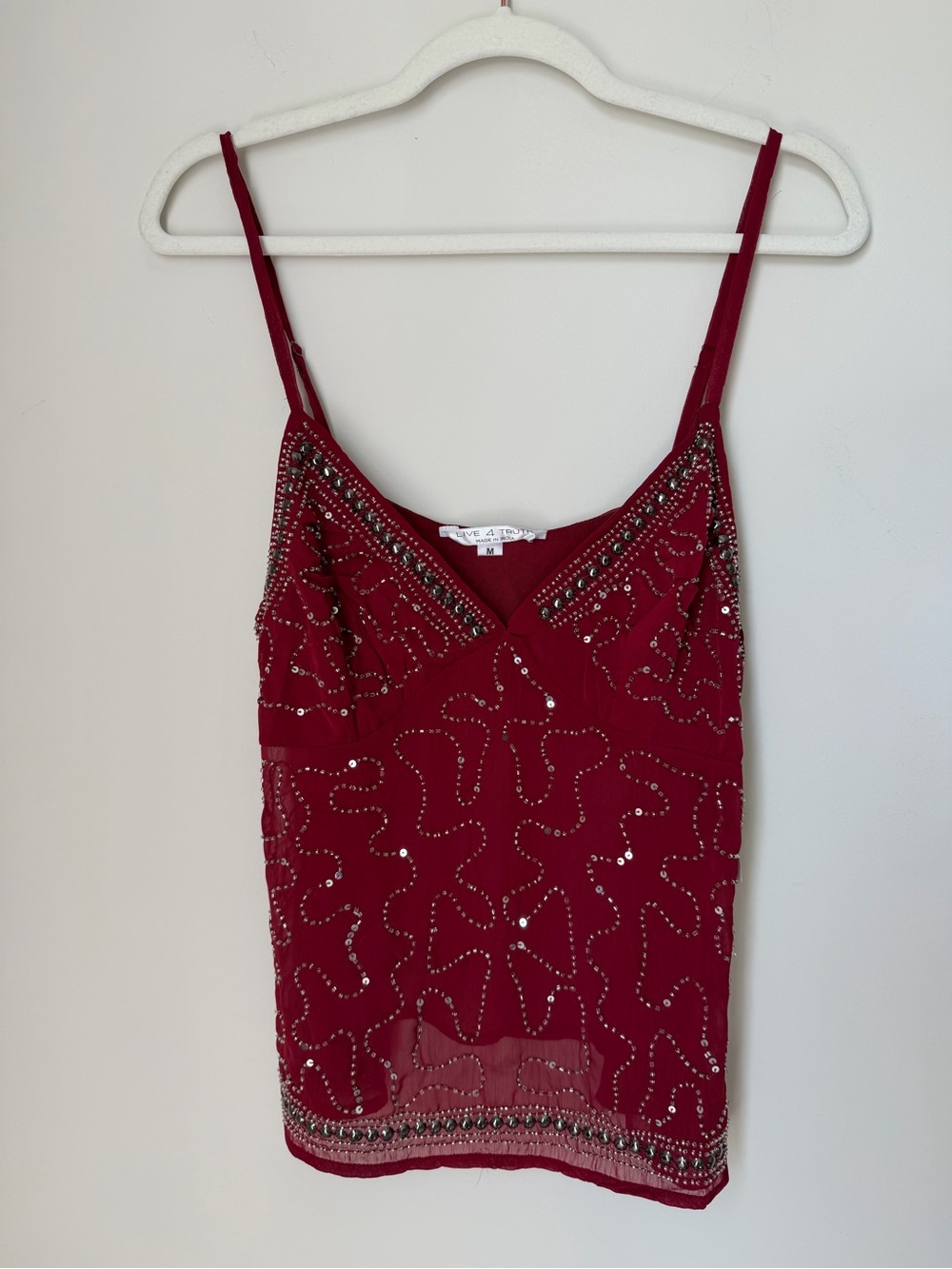 Beaded red burgundy Spaghetti Strap Camisole tank top